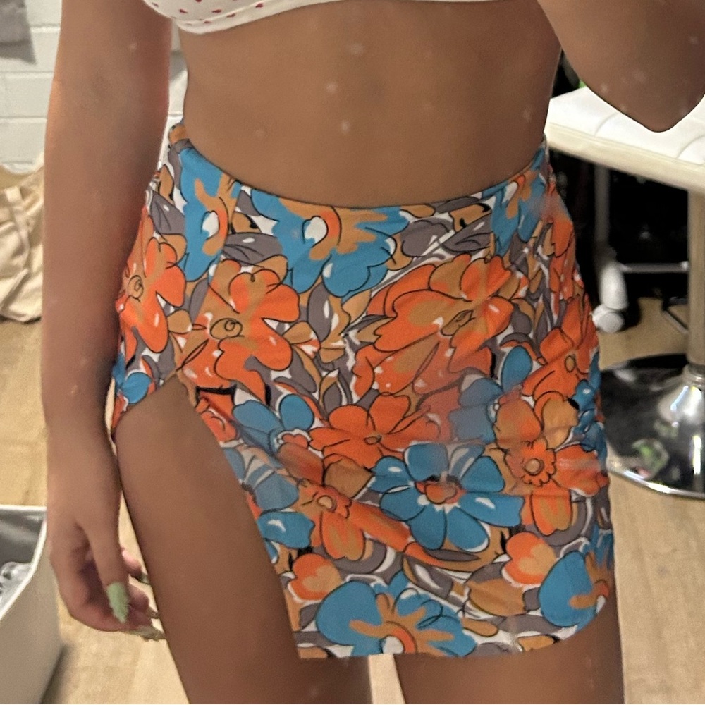 Katch Me Orange Floral Skirt